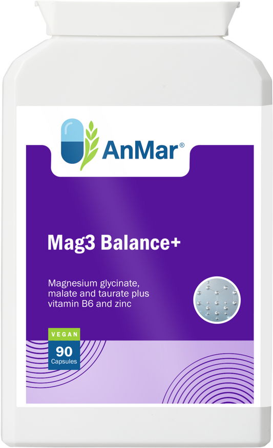 Mag3 Balance+ Magnesium Complex Capsules – Magnesium Glycinate, Malate & Taurate with Vitamin B6 & Zinc – Vegan – 90 Capsules