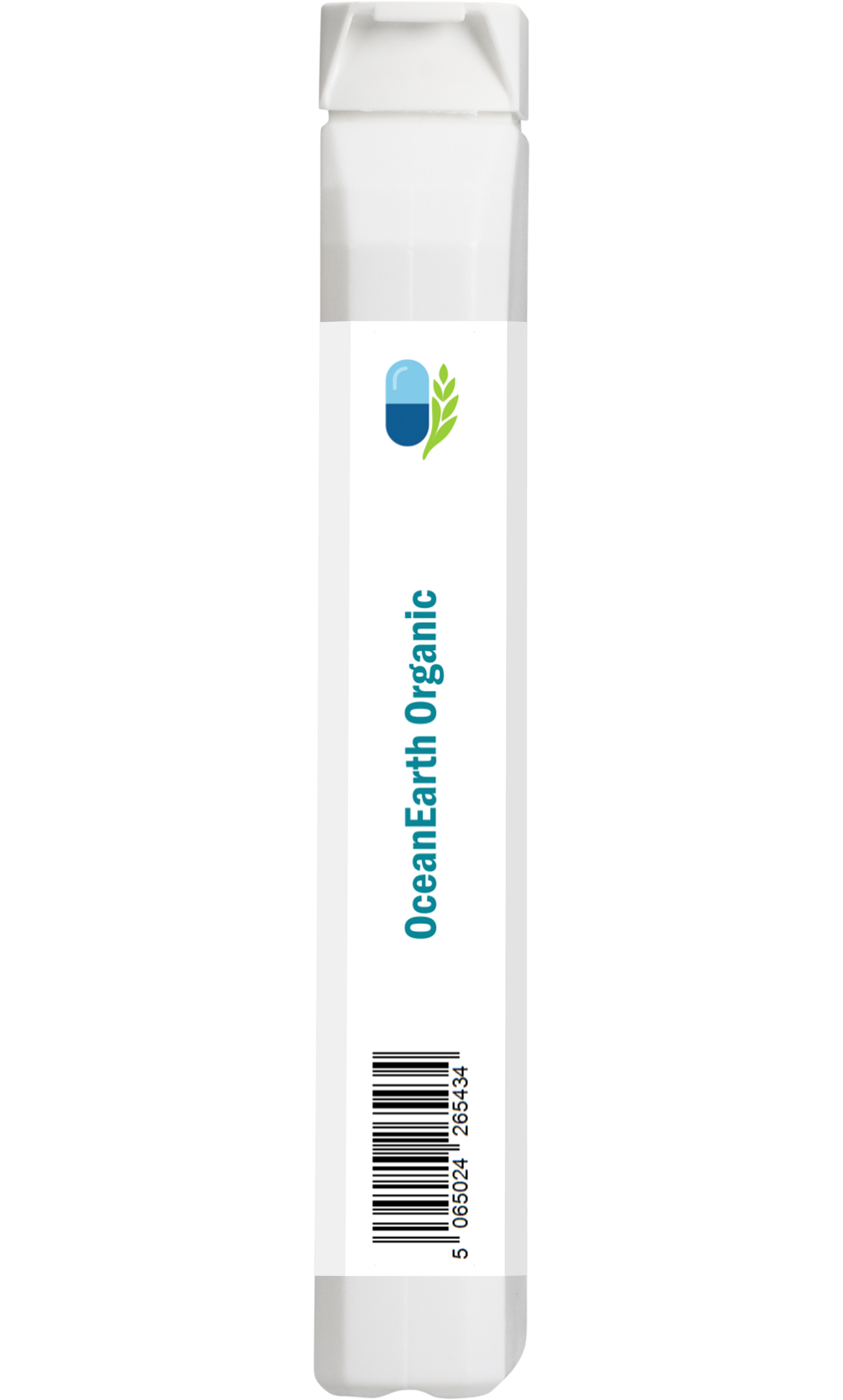Side view of AnMar™ OceanEarth Organic supplement bottle showing GTIN barcode for retail scanning.Side view of AnMar™ OceanEarth Organic supplement bottle showing GTIN barcode for retail scanning.